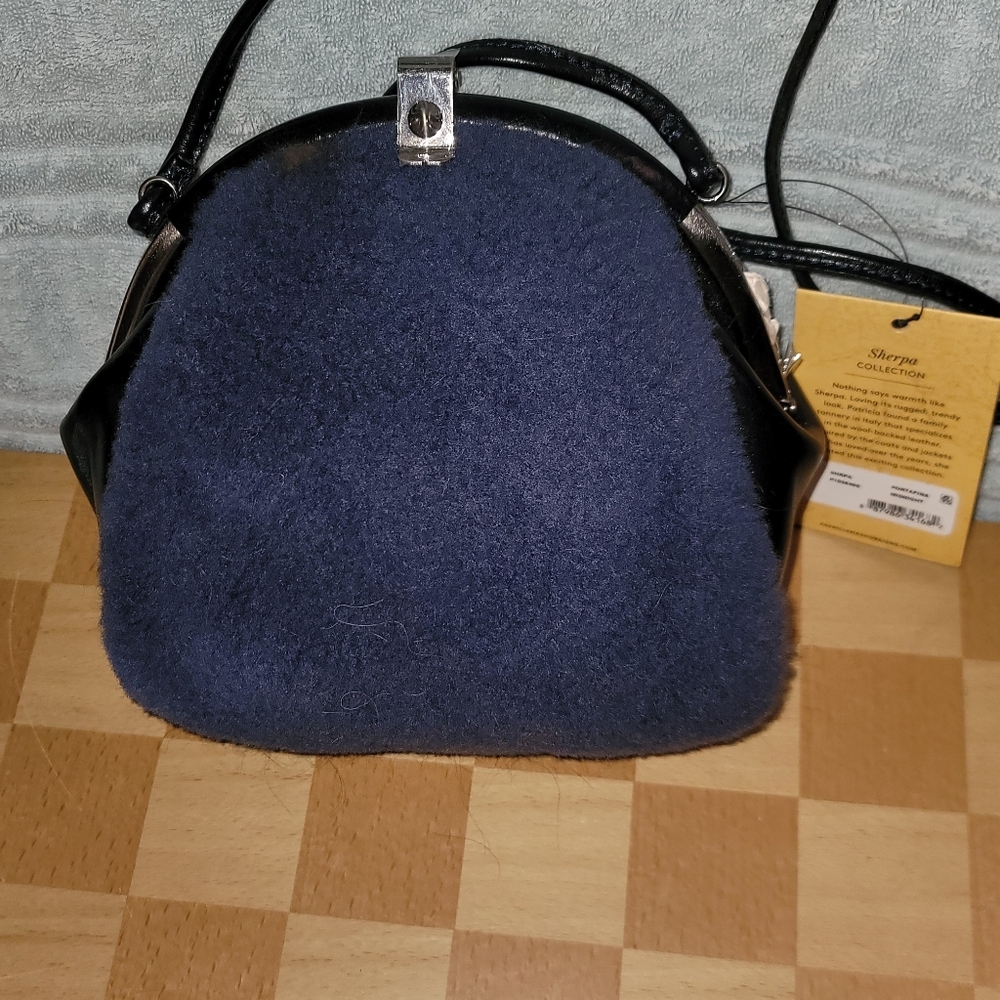 Plush Navy Crossbody Bag with Black Trim